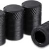 Tire Valve Stem Caps, Black, 4 pcs/Pack, Anodized Aluminum Tire Valve Cap Set