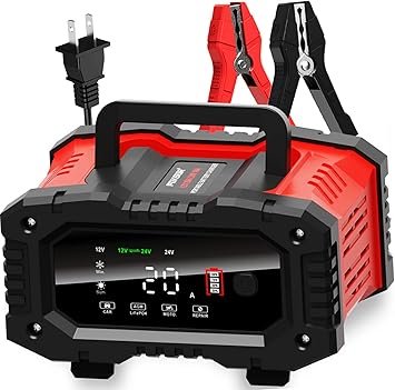 20Amp Car Battery Charger 12V20A and 24V10A LiFePO4LeadAcidAGMGelSLA Automatic Smart Trickle Charger MaintainerDesulfator 300W Fast Charging for Automotive Truck Motorcycle Lawn Mower Boat