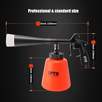 SPTA High Pressure Car Cleaning Gun Cleaning Gun Car Interior Washing Kit Detailing Wash Gun with Metal Spinner for Seat Carpet Roof Dashboard Essential Car Detailing Kit 1L Bottle