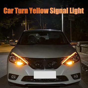 61Vvjo9YcGL._AC_SY355_.jpg Car LED Strip Lights 2Pcs 24 cm Flexible LED Headlight Strips Dual Color White Turn Signal Yellow Lights Waterproof Car Daytime Running Light Strip for Truck SUV