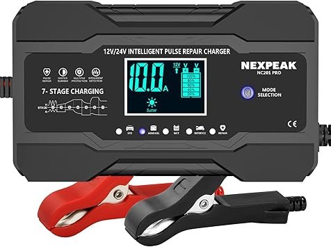 61YWKNhWpQL._AC_SY355_.jpg NEXPEAK 10Amp Car Battery Charger 12V and 24V Smart Fully Automatic Battery Trickle Charger Maintainer wTemp Compensation for Truck Motorcycle Lawn Mower Boat Marine Lead Acid Batteries
