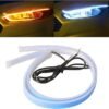 61roZCrbyzL._AC_SY355_.jpg Car LED Strip Lights 2Pcs 24 cm Flexible LED Headlight Strips Dual Color White Turn Signal Yellow Lights Waterproof Car Daytime Running Light Strip for Truck SUV
