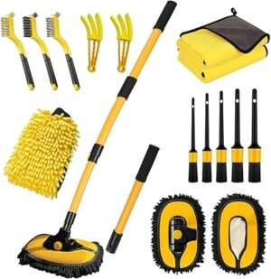 Car Wash Brush with Long Handle 55 cm Car Wash Mop Car Wash Kit Mitt Retractable Bent Pole Car Wash Brush for Cars RV Truck Boat