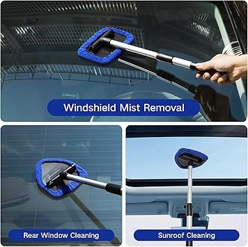 10pcs Windshield Cleaning Tool Inside Car Window Cleaner Wash Kit with 4 Reusable Microfiber Pads 1 Spray Bottle and Extendable Handle Interior Auto Glass Wiper Kit BlueGreen