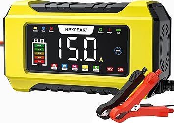 NEXPEAK NC215 15Amp Battery Charger Trickle Charger Car Battery Charger 12V 24V LiFePO4 Lead Acid Portable 9Stage Smart Battery Maintainer wTemp Compensation for Car Truck Lawn Mower Boat Marine