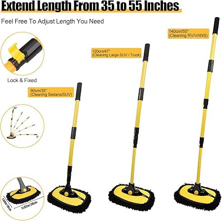 Car Wash Brush with Long Handle 55 cm Car Wash Mop Car Wash Kit Mitt Retractable Bent Pole Car Wash Brush for Cars RV Truck Boat