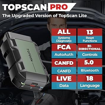 TOPDON TopScan Pro OBD2 Scanner Bluetooth for iOS Android Diagnostic Scan Tool for All Cars Car Code Reader with Reset Scanner 13+ Reset Service 2024 Upgraded Version of Topscan Lite