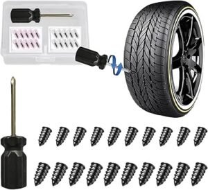 20pcs Tyre Repair Kit Tire Rubber Nails Tool SelfService Car Wheel Puncture Repair Screws with Screwdriver Set for Auto Motorcycle Bike Truck Tractor Jeep ATV 10S 10L