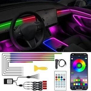 Acrylic Interior Car LED Lights with Remote and Wireless APP 10 in 1Ambient Lighting Kits Fiber Optic Strip LEDs16 Million Colors MusicDIY Function