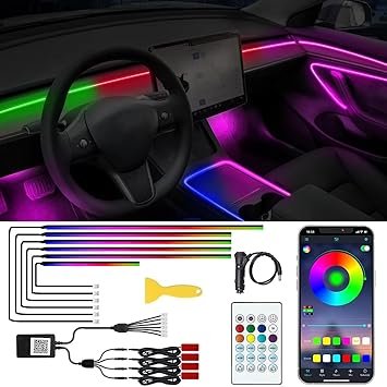 71kPD8R4PfL._AC_SY355_.jpg Acrylic Interior Car LED Lights with Remote and Wireless APP 10 in 1Ambient Lighting Kits Fiber Optic Strip LEDs16 Million Colors MusicDIY Function