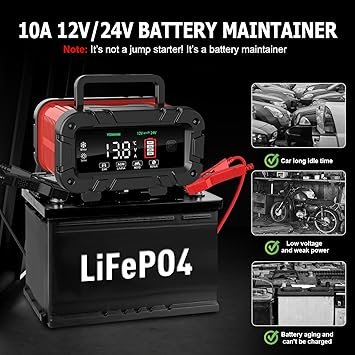 YONHAN Battery Charger 010 Amp Upgraded 12V24V LiFePO4 Lead Acid Car Battery Charger wLarge Display Screen FullyAutomatic Smart Trickle Charger Automotive Battery Maintainer