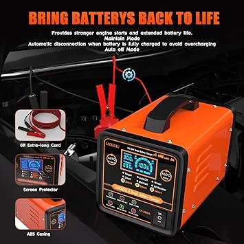12V24V Car Battery Chargers Heavy Duty 020A Automatic Battery Maintainer with Auto Shutoffs Repair Winter Mode Smart Trickle Charger for Automotive Car Truck Motorcycle RV AGM Deep Cycle