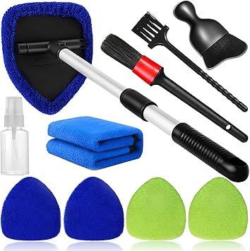 10pcs Windshield Cleaning Tool Inside Car Window Cleaner Wash Kit with 4 Reusable Microfiber Pads 1 Spray Bottle and Extendable Handle Interior Auto Glass Wiper Kit BlueGreen
