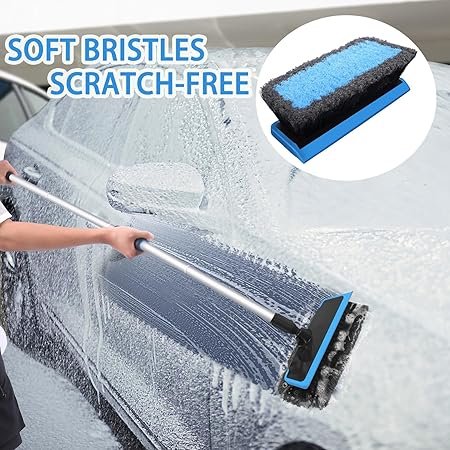 62'' Car Wash Brush with Long Handle Microfiber Car Wash Mop Mitt Kit Car Detailing Brush Cleaning Kit Windshield Squeegee Wheel Tire Brush for Cars RV Truck Boat Blue