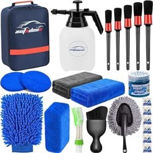 AUTODECO 23Pcs Car Detailing Kit Wash Cleaning Kits with Pump Foam Sprayer Wash Brush Large Wash Mitt Towels Complete Interior Exterior Car Detailing Supply Set Blue