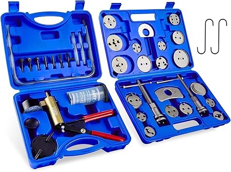 Orion Motor Tech 2 in 1 Brake Caliper Compression Tool Brake Bleeder Kit Handheld Vacuum Pump Brake Bleeder Tool Set Disc Brake Pad Service Tool with Thrust Bolt Retaining Plates 18 Adapters